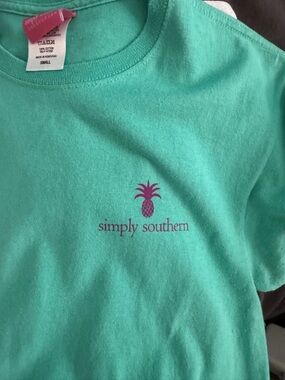 Simply Southern Mint Short Sleeve Tee with Pink Pineapple